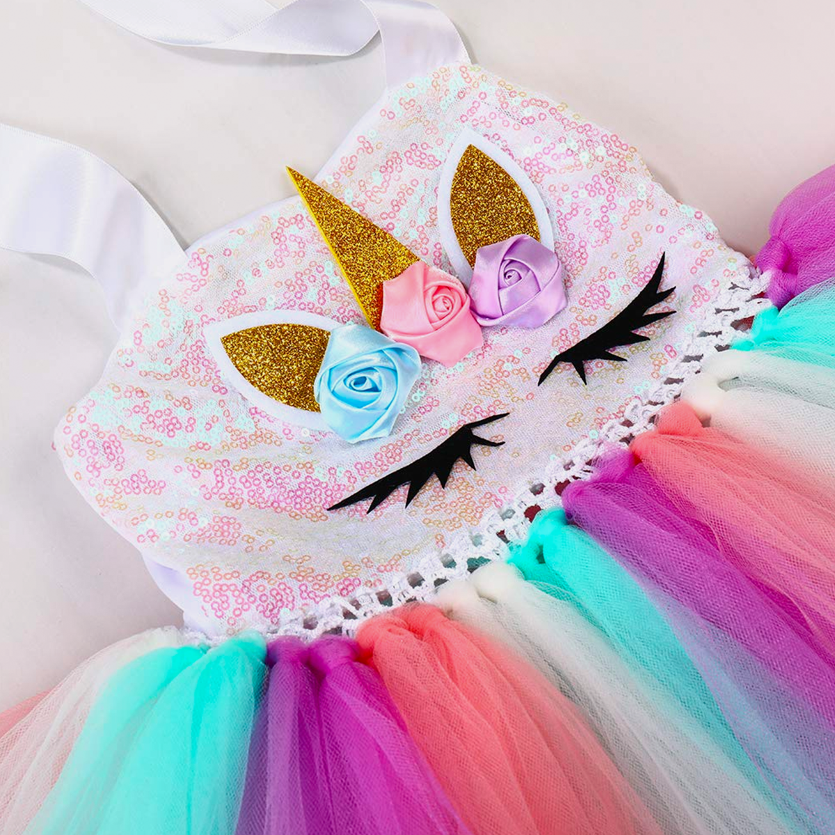Unicorn Dress Frill Hopscotch Skirt Outfit Tutu Princess Costume With Headband Wings For Baby Girl & Kids (3pc)