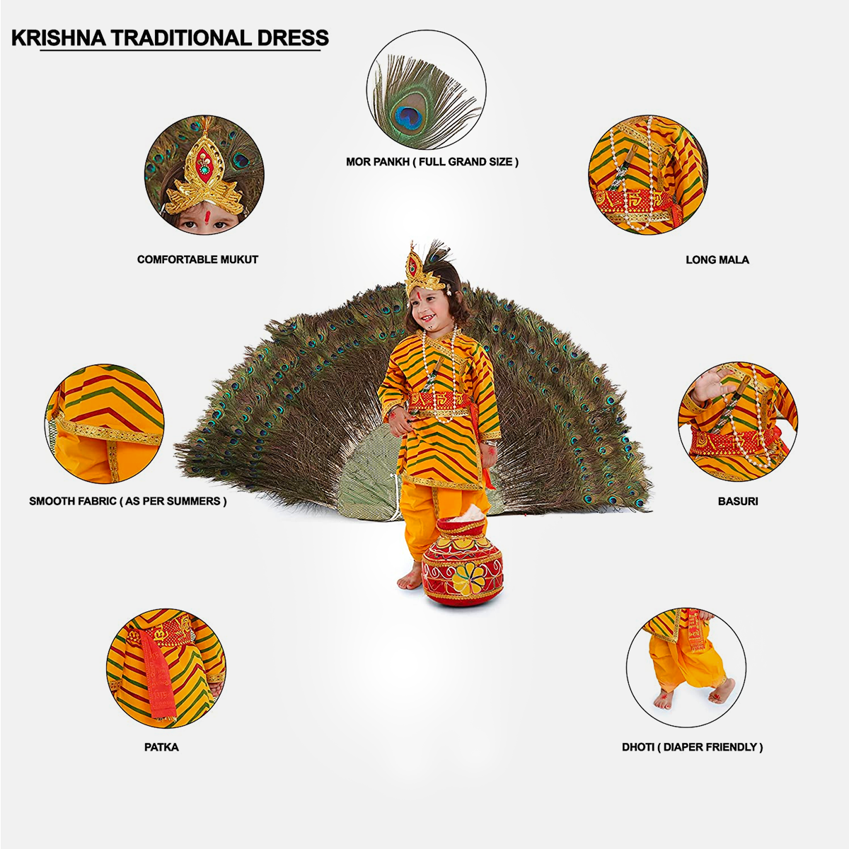 Radha and Krishna Brocade Fabric Janmashtami Mythological Character Costume - Cotton-Lehriya