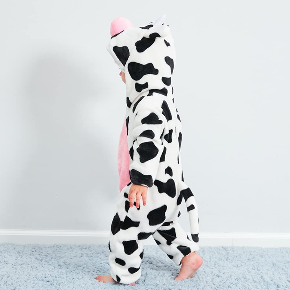 Animal Costume Toddler Winter Autumn Flannel Hooded Romper Cosplay Outfits & Jumpsuit For Unisex Baby & Kids - Cow