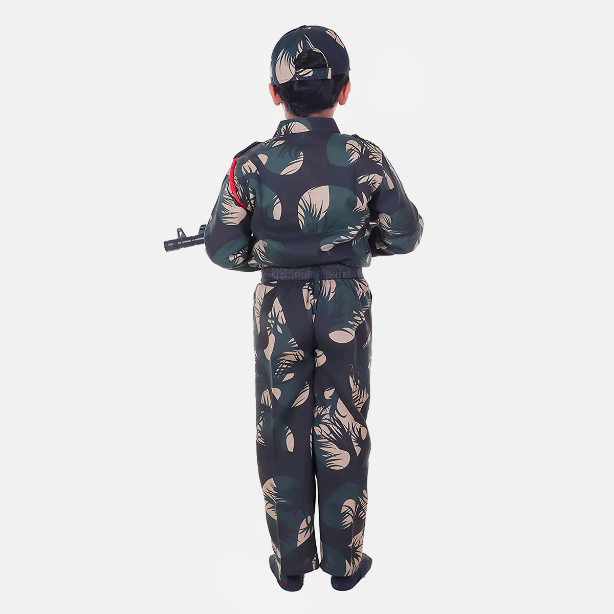 Army Dress for Kids, Polyester Fabric with Jungle Print for Patriotic Cosplay, 7Pc Set with Cap