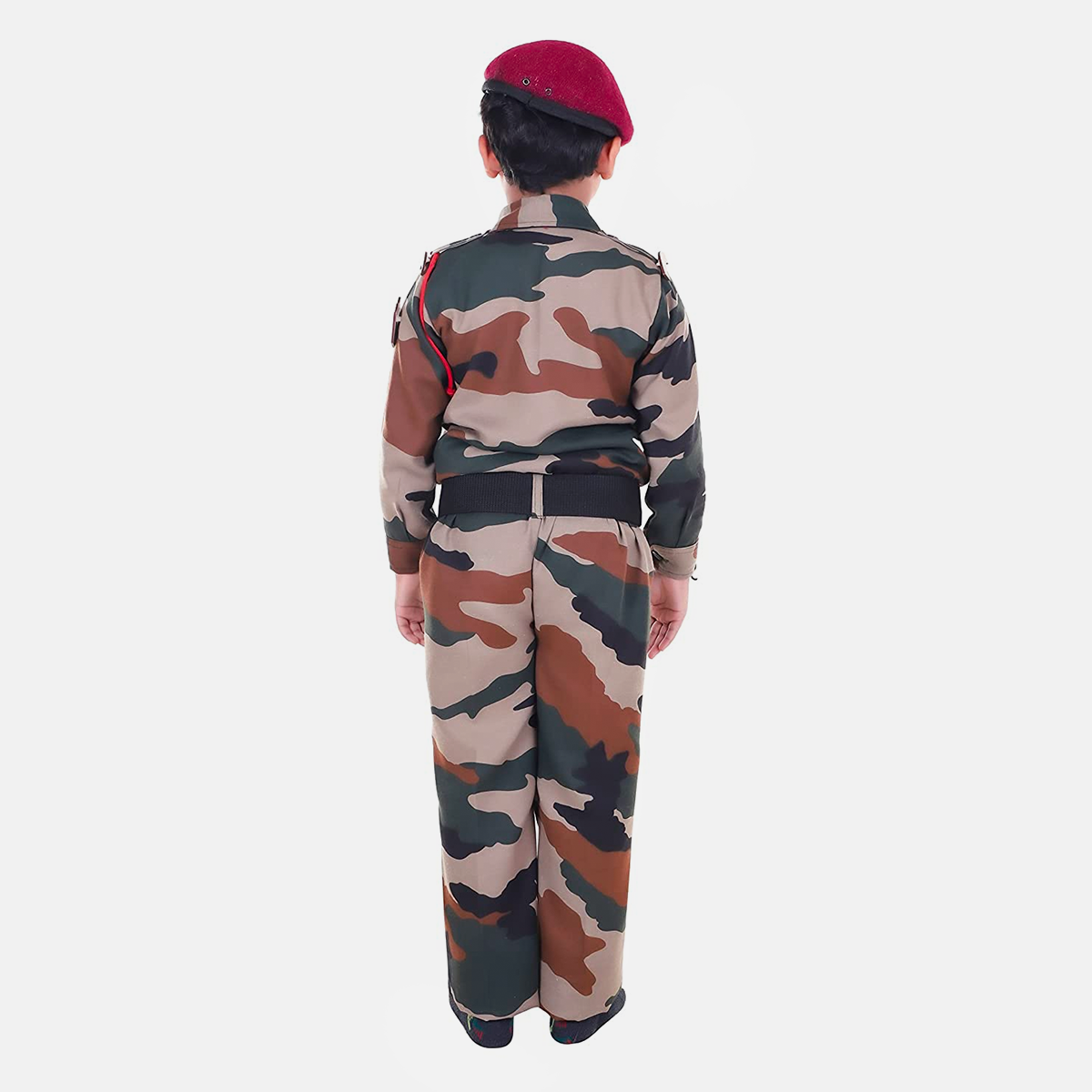 Polyester Fabric Fancy Dress with New Print for Cosplay, 14 Pcs Set with Professional Belt, Special Badges, Maroon Beret Cap