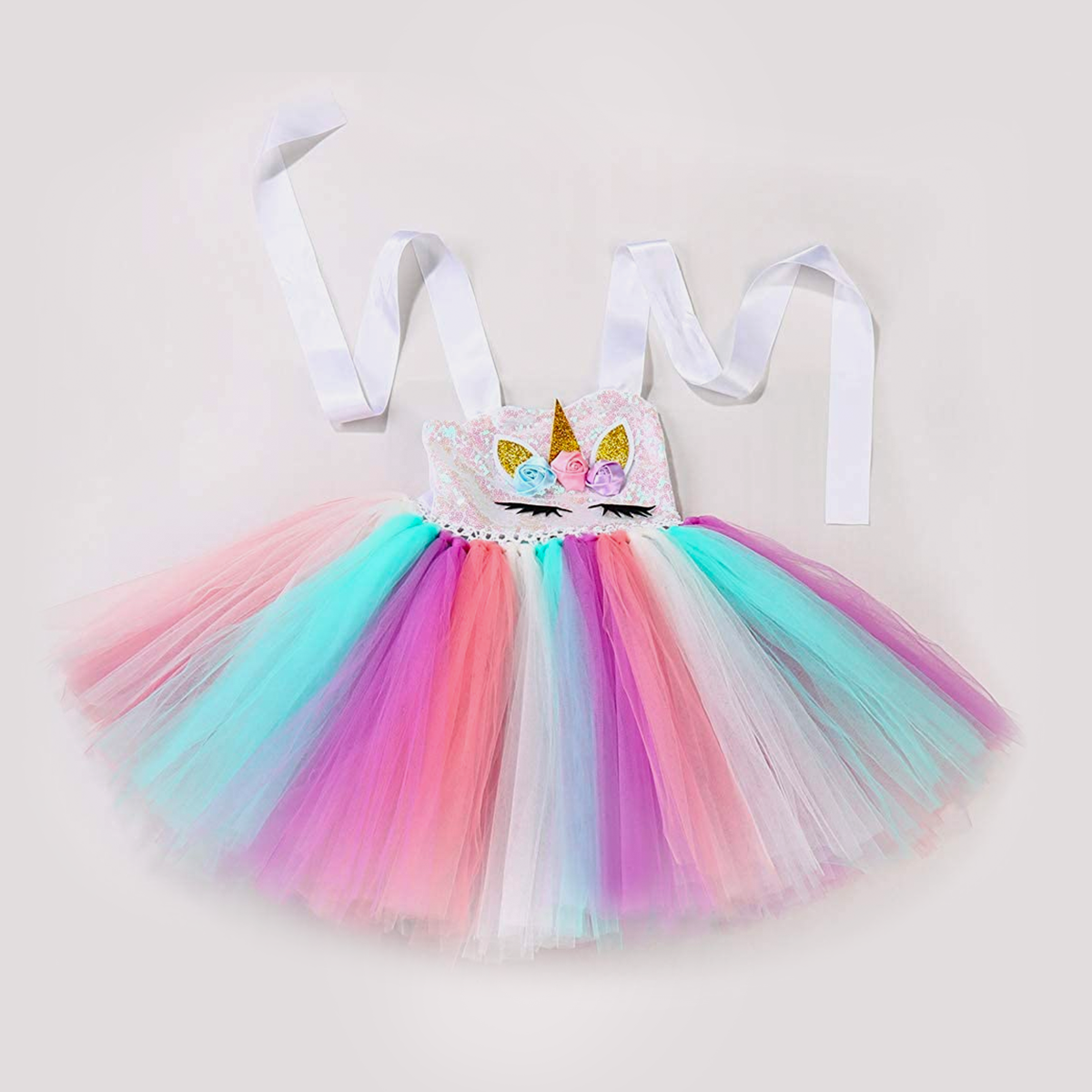 Unicorn Dress Frill Hopscotch Skirt Outfit Tutu Princess Costume With Headband Wings For Baby Girl & Kids (3pc)