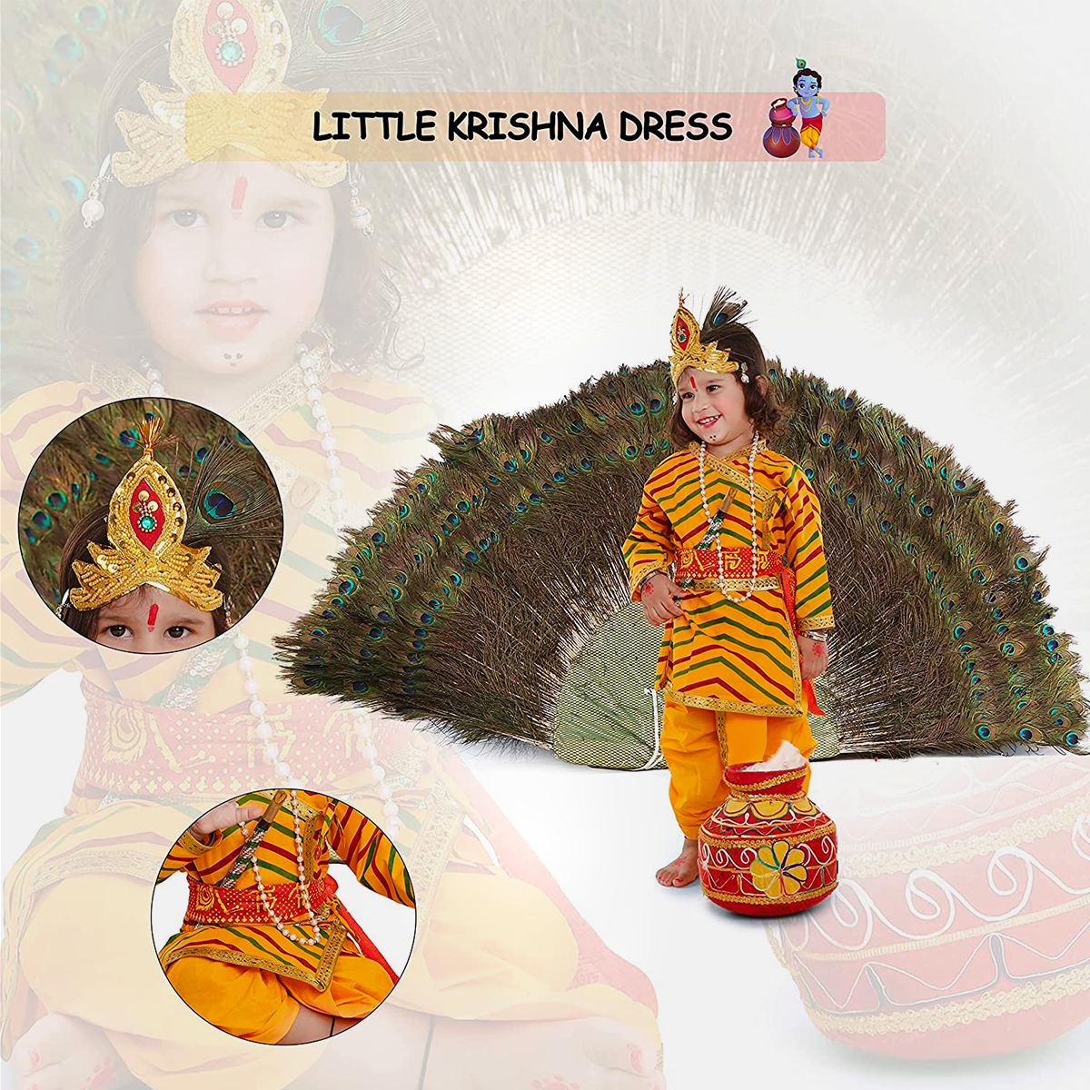 Radha and Krishna Brocade Fabric Janmashtami Mythological Character Costume - Cotton-Lehriya