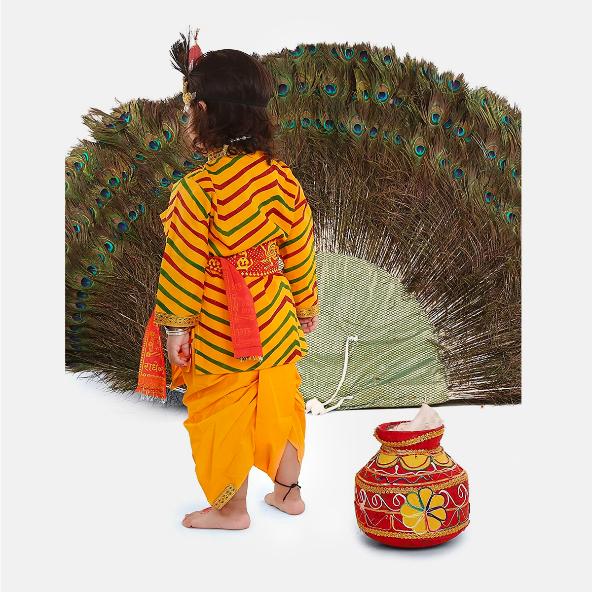 Radha and Krishna Brocade Fabric Janmashtami Mythological Character Costume - Cotton-Lehriya