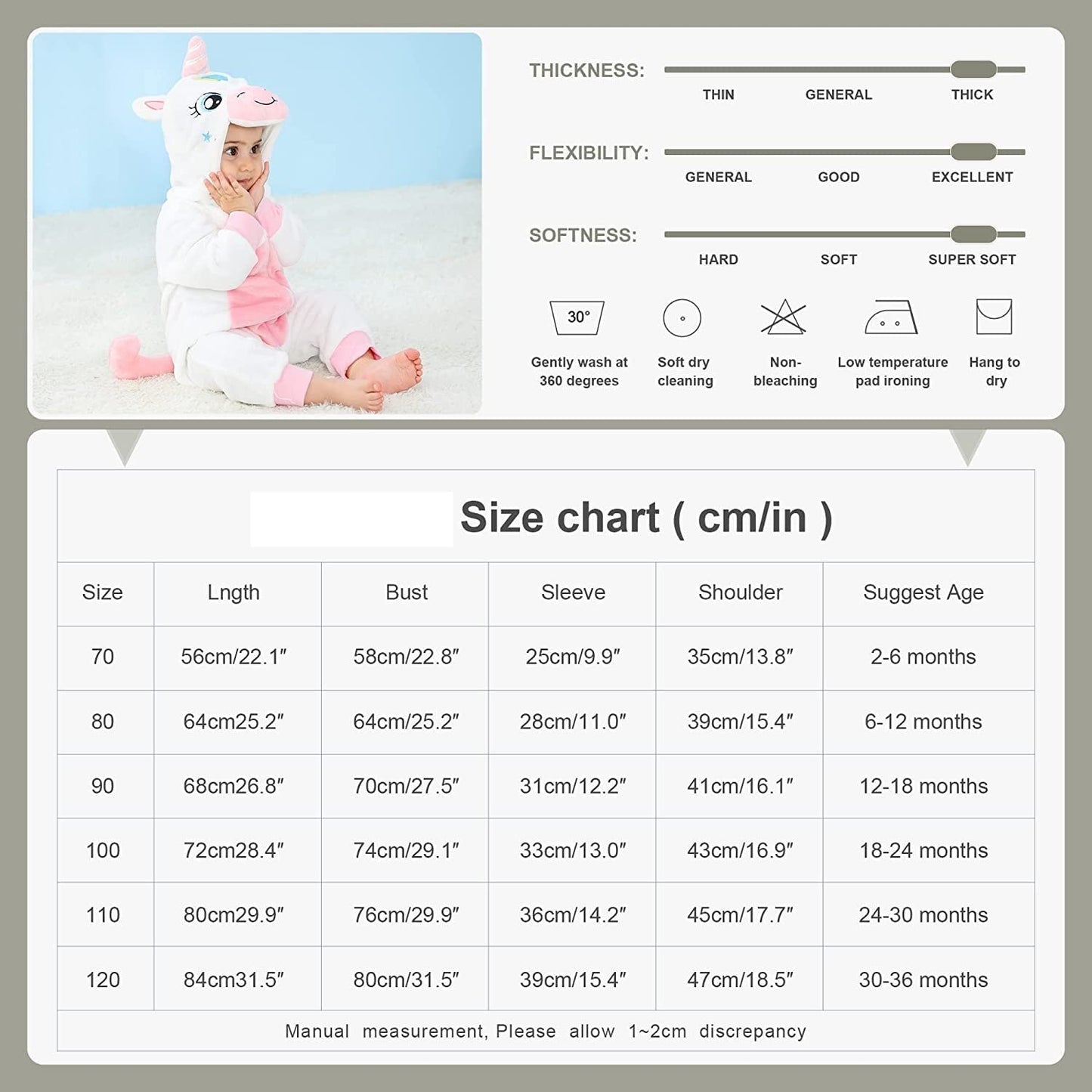 Animal Costume Toddler Winter Autumn Flannel Hooded Romper Cosplay Outfits & Jumpsuit For Unisex Baby & Kids - White Unicorn