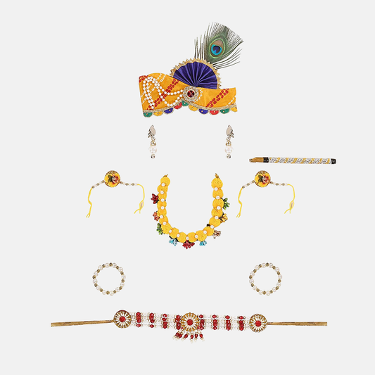 Baby Krishna Brocade Fabric Janmashtami Mythological Character Costume - Jewel-Flower-Pagri