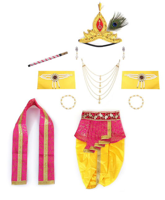 Baby Krishna Fancy Dress- Costume, Jewelry, Basuri Set for Kids Raj Costumes Baby Krishna Fancy Dress- Costume, Jewelry, Basuri Set for Kids Raj Costumes