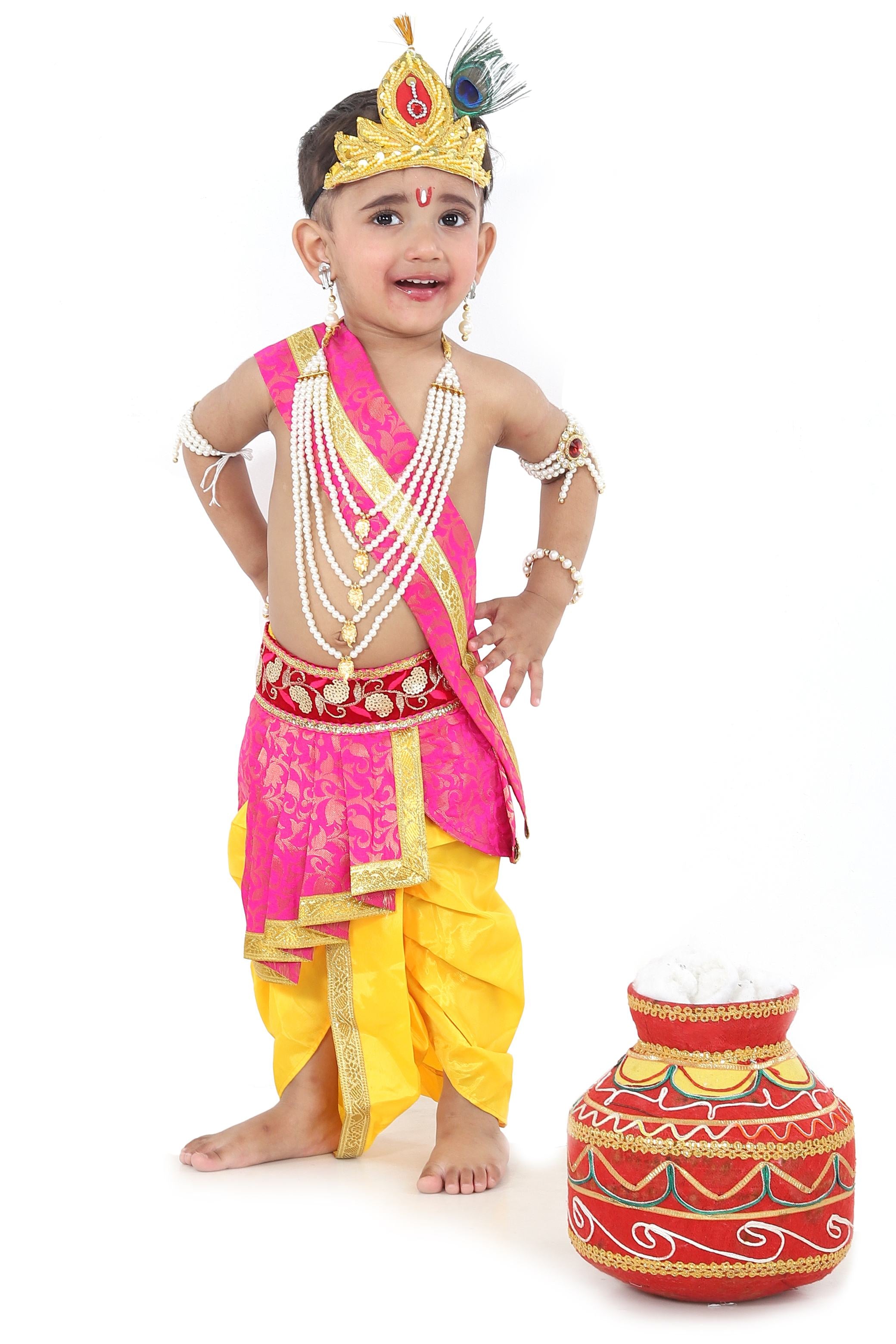 Krishna Dress Janmashtami Theme Dress with Prop Set (Mukut Flute ) – Theme  My Party