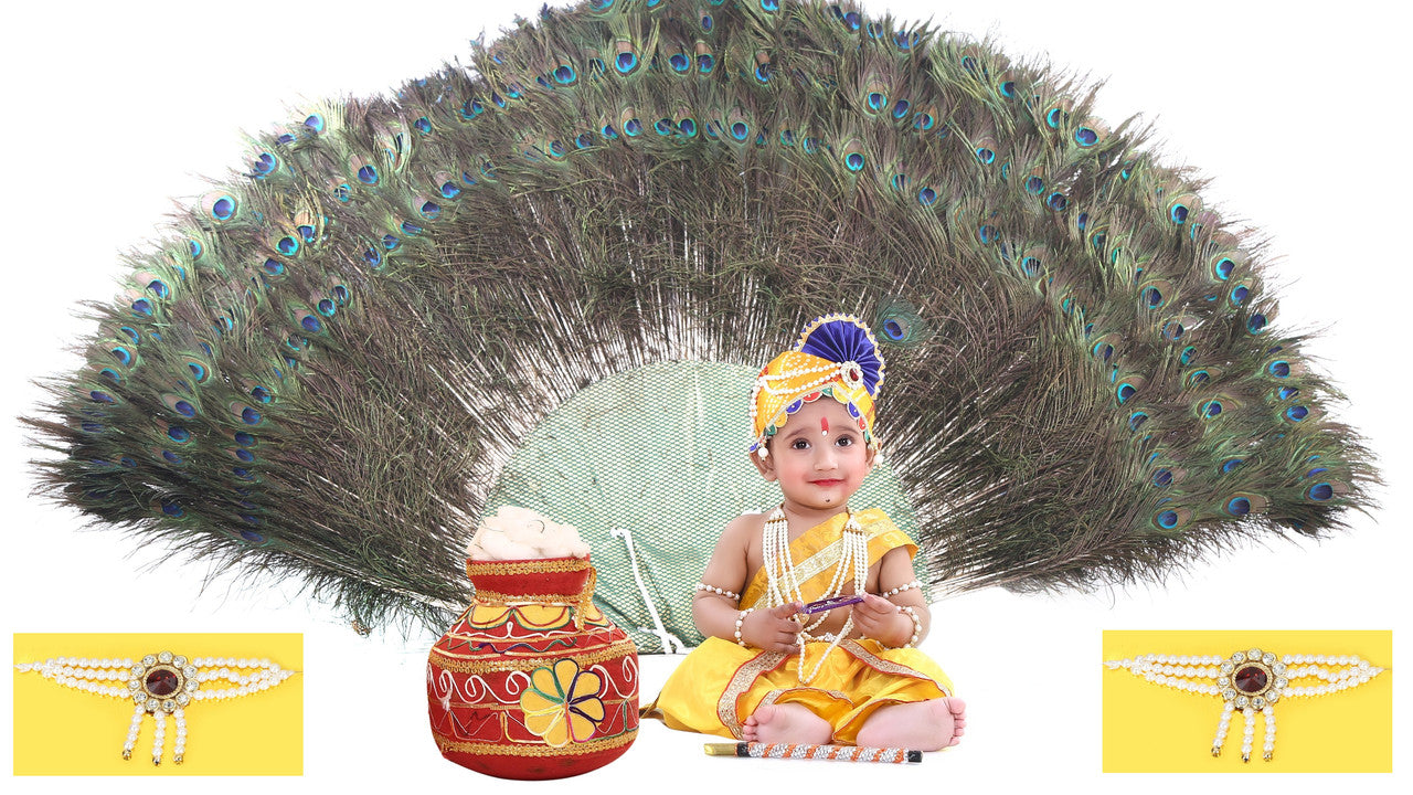 Baby Krishna Brocade Fabric Janmashtami Mythological Character Costume - Dress-Pagri-Mala