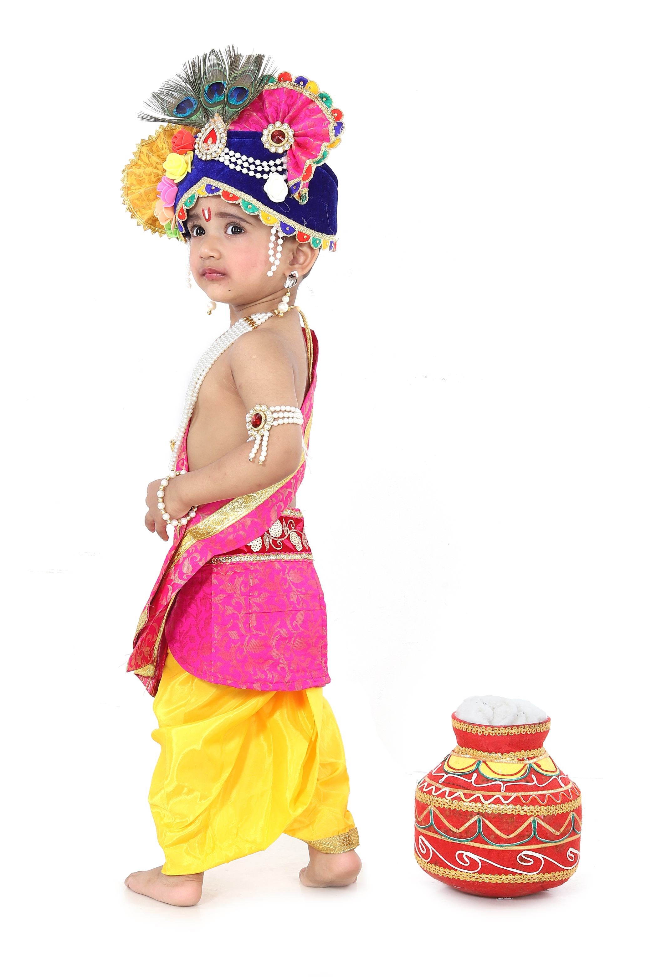 ITSMYCOSTUME Krishna Dress for Baby Boy Kids Set of 10(Dhoti,Patka,Hip  Cover,Mukut,Morpankh,