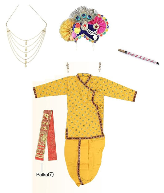 Raj Fancy Dresses Krishna Dress for Kids, Baby Krishna Dress for Janmashtami with Krishna Mukut
