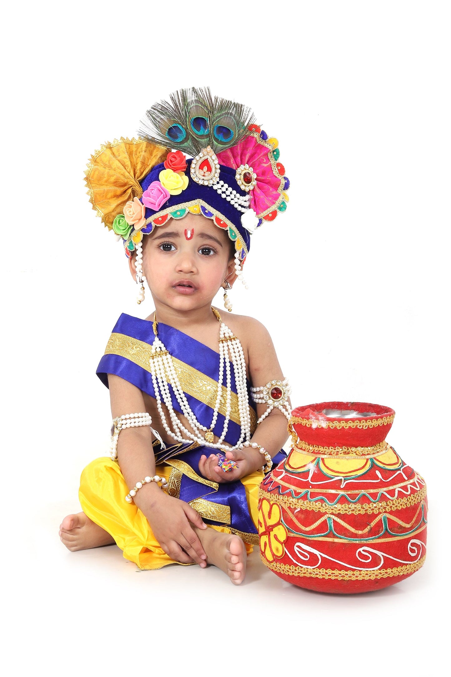 Raj Fancy Dresses Krishna Dress for Kids, Baby Krishna Dress for Janmashtami with Krishna Mukut