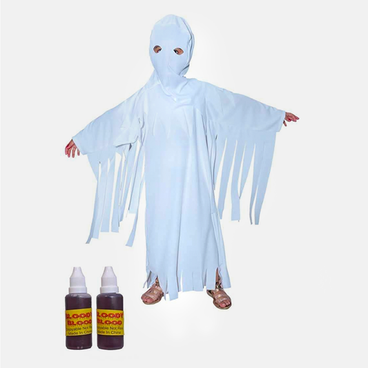 Kids Ghost Halloween Black Scary California Cosplay Fly Gown costume - White_Choga