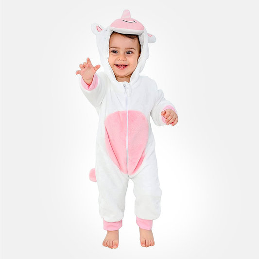 Animal Costume Toddler Winter Autumn Flannel Hooded Romper Cosplay Outfits & Jumpsuit For Unisex Baby & Kids - White Unicorn