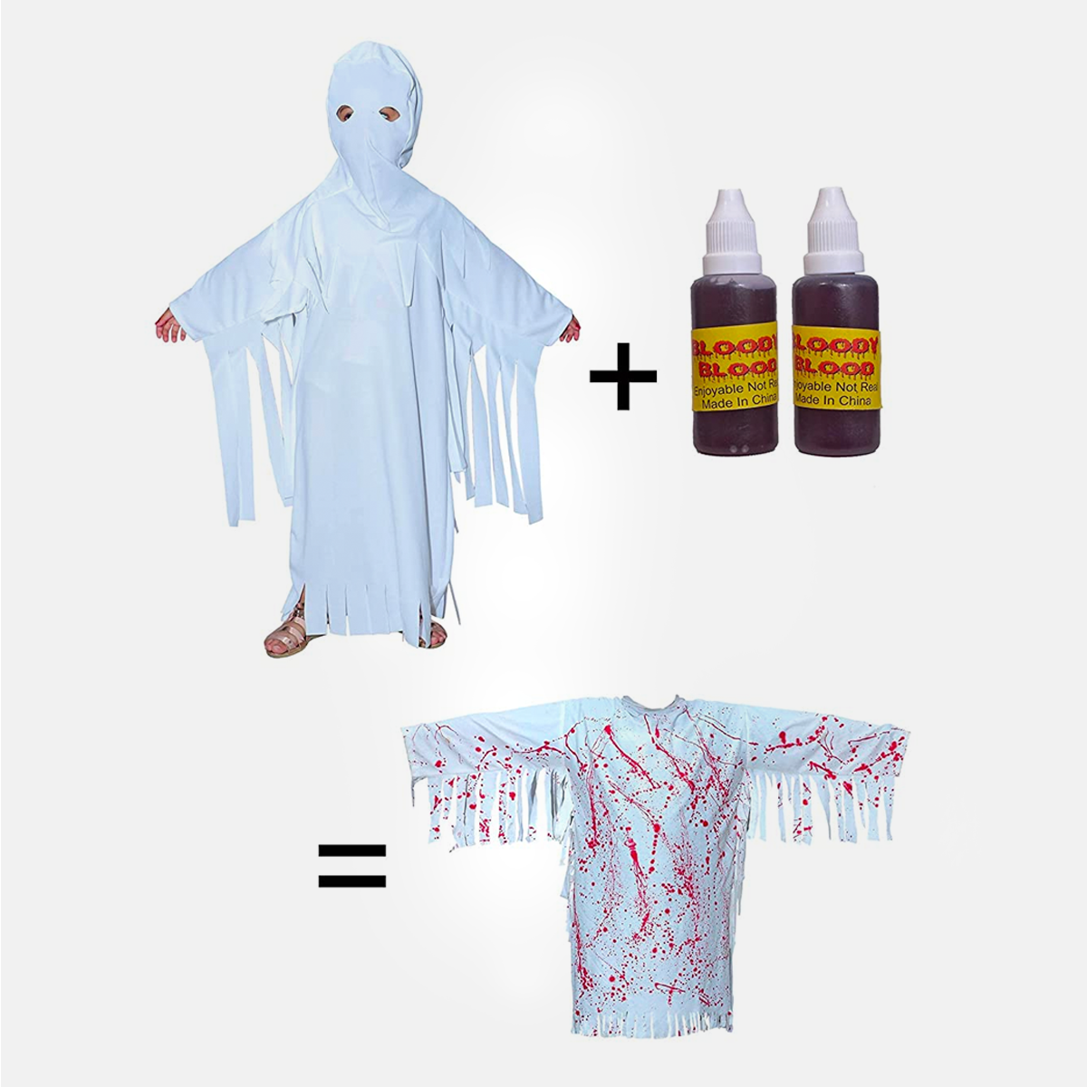 Kids Ghost Halloween Black Scary California Cosplay Fly Gown costume - White_Choga