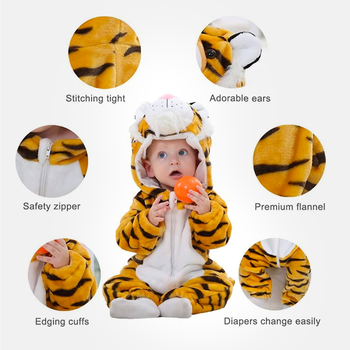 Animal Costume Toddler Winter Autumn Flannel Hooded Romper Cosplay Outfits & Jumpsuit For Unisex Baby & Kids - Tiger