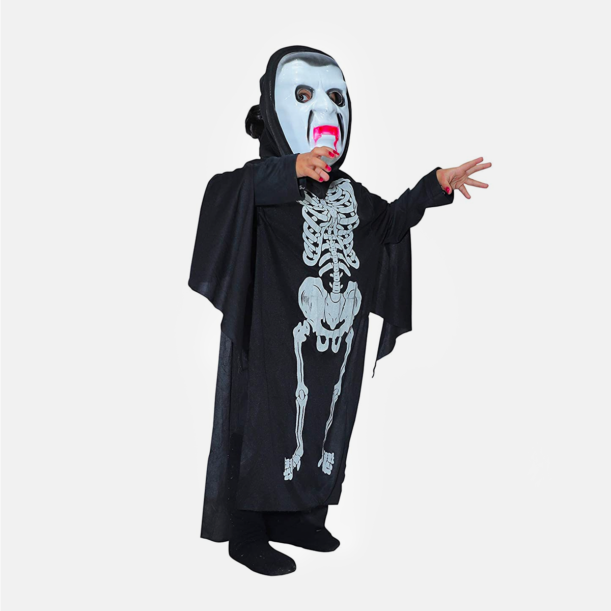 Kids Ghost Halloween Black Scary California Cosplay Fly Gown costume - skeleton
