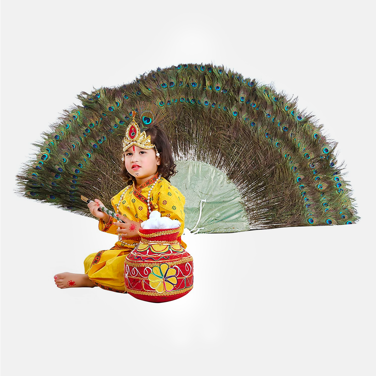 Radha and Krishna Brocade Fabric Janmashtami Mythological Character Costume - Printex-Yellow