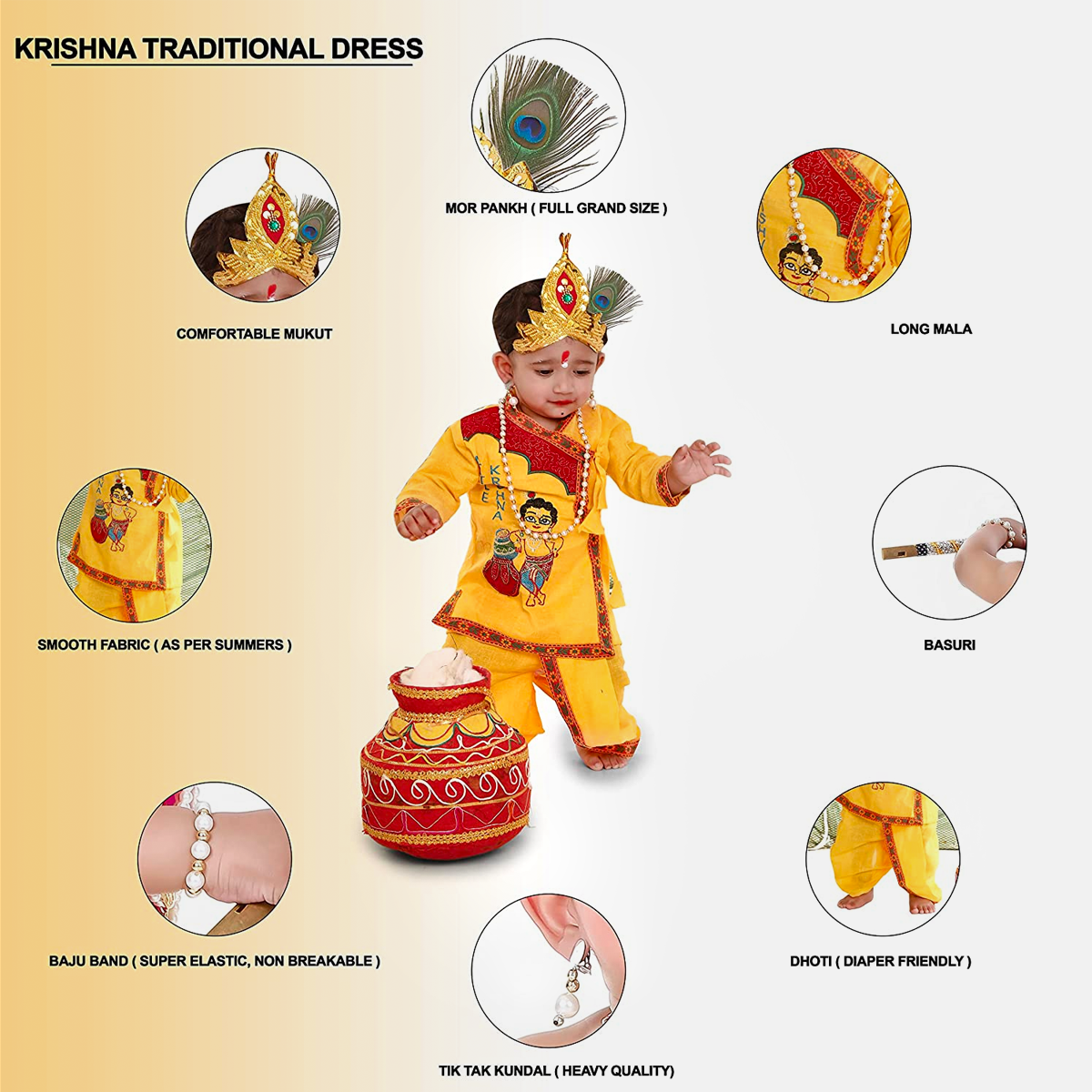 Radha and Krishna Brocade Fabric Janmashtami Mythological Character Costume - Cotton-Spl-Embr