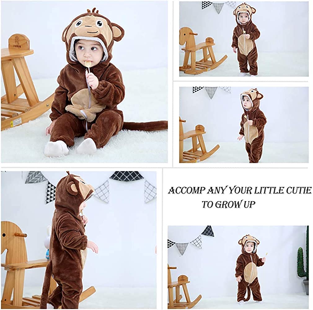 Animal Costume Toddler Winter Autumn Flannel Hooded Romper Cosplay Outfits & Jumpsuit For Unisex Baby & Kids - Monkey