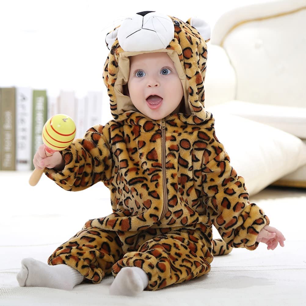 Animal Costume Toddler Winter Autumn Flannel Hooded Romper Cosplay Outfits & Jumpsuit For Unisex Baby & Kids - Leopard