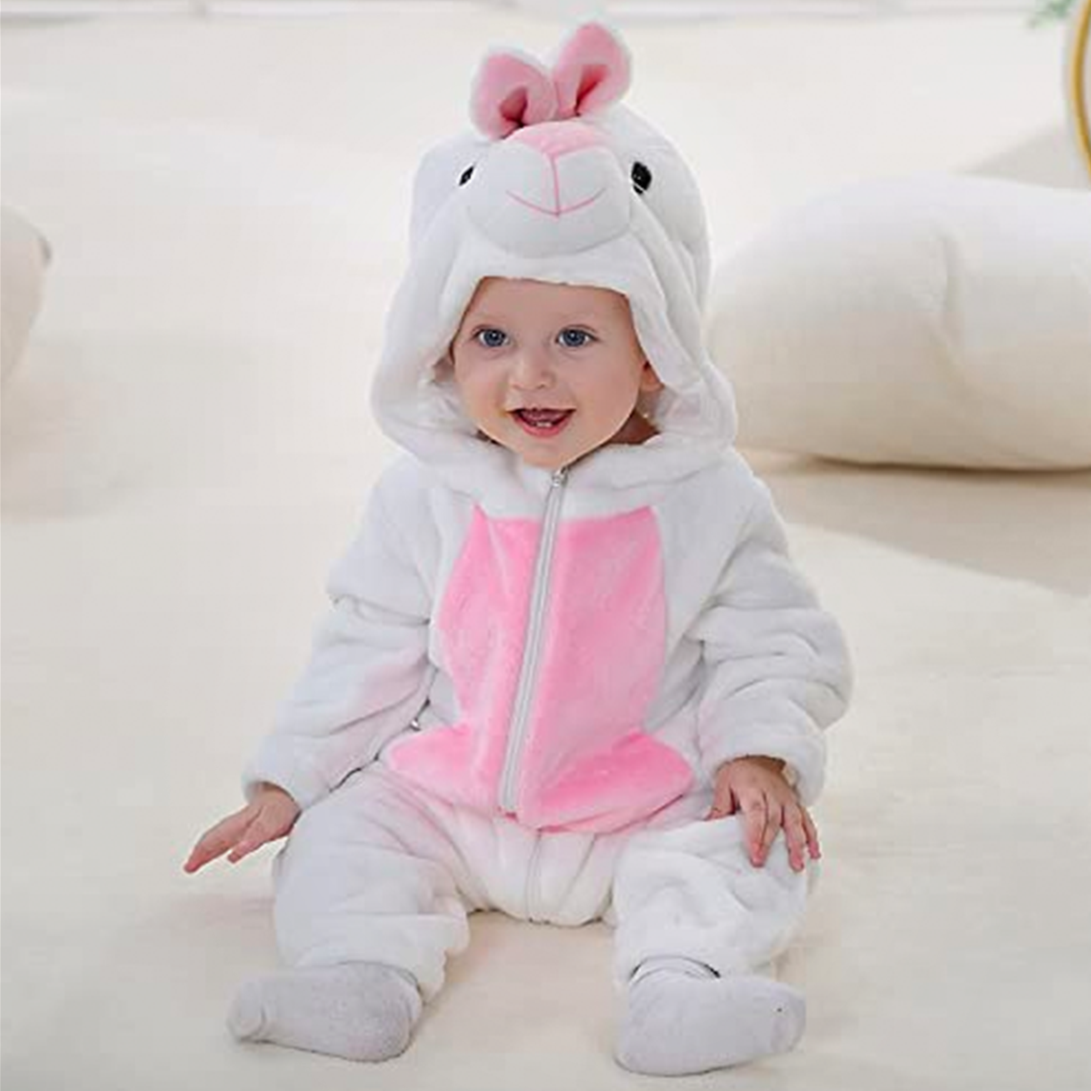 Animal Costume Toddler Winter Autumn Flannel Hooded Romper Cosplay Outfits & Jumpsuit For Unisex Baby & Kids - White Rabbit
