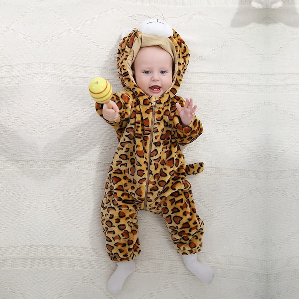 Animal Costume Toddler Winter Autumn Flannel Hooded Romper Cosplay Outfits & Jumpsuit For Unisex Baby & Kids - Leopard