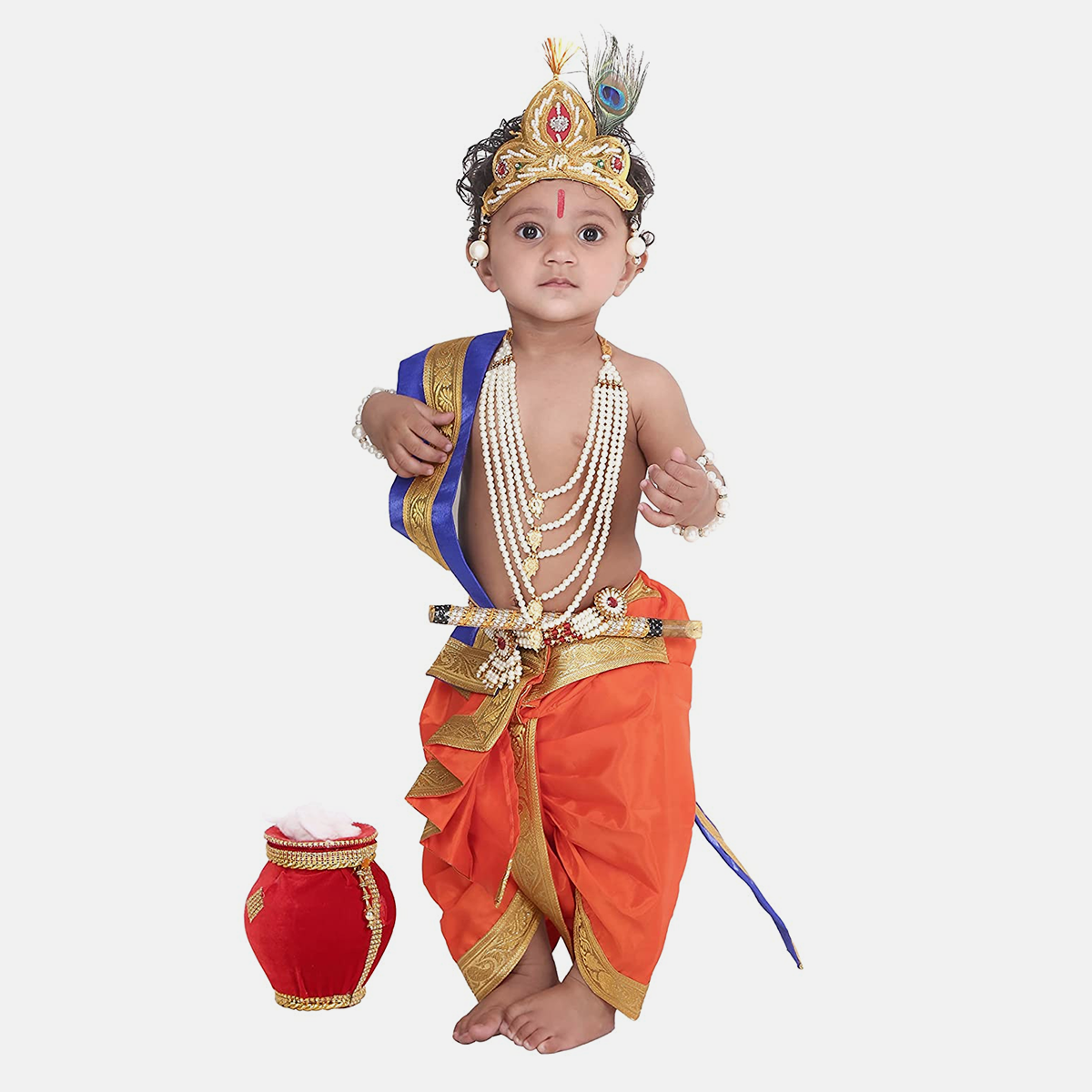 Raj Fancy Dresses Baby Krishna Brocade Fabric Janmashtami Mythological Character Costume